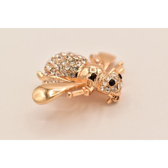 OPC Vintage Flying Insect Pin Brooch Rhinestone Crystal Gold Tone Signed BinBG - Picture 7 of 12